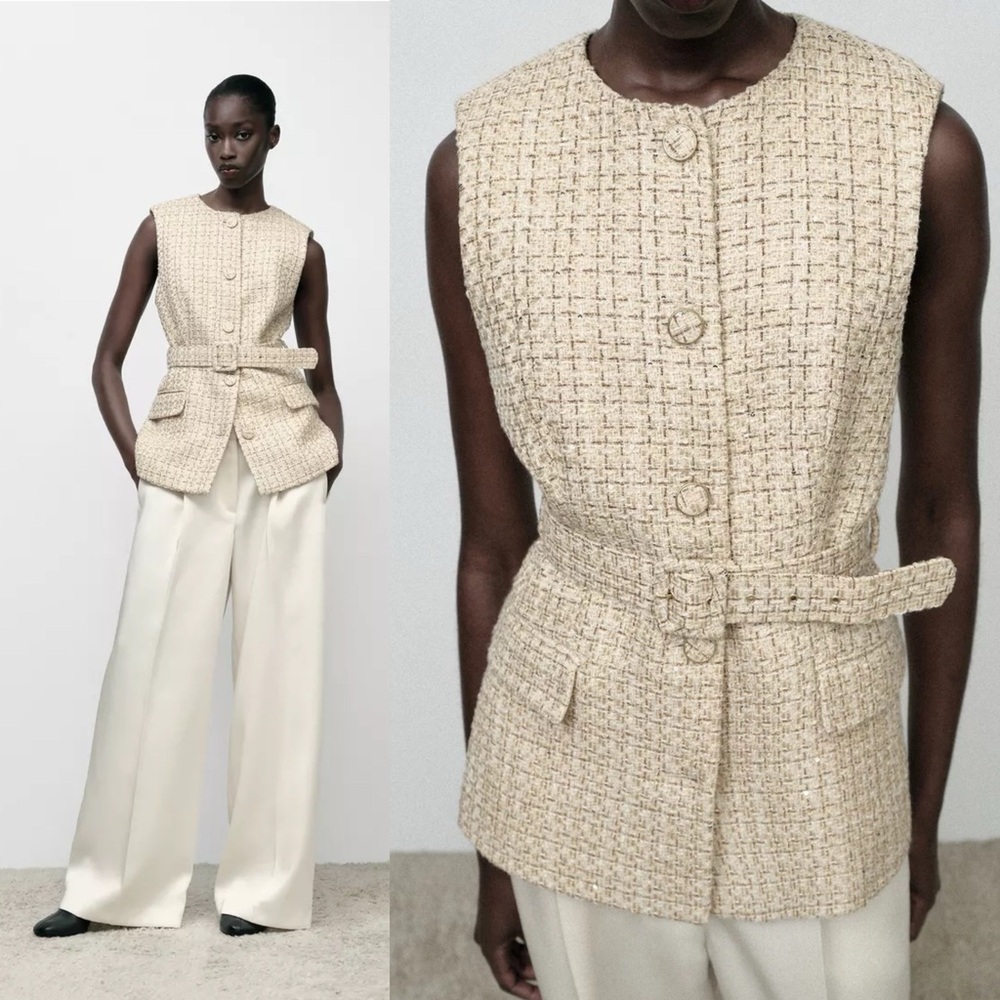 Zara Cream Tweed Vest